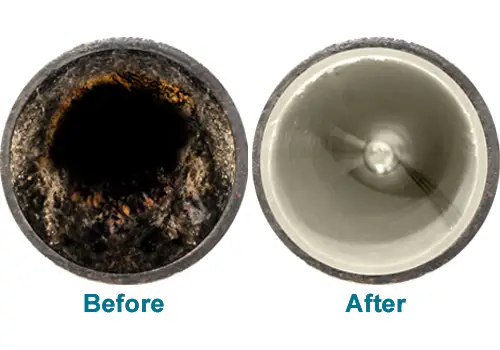 A before and after shot of a pipe with and without new Sewer Lining in Bloomington IL